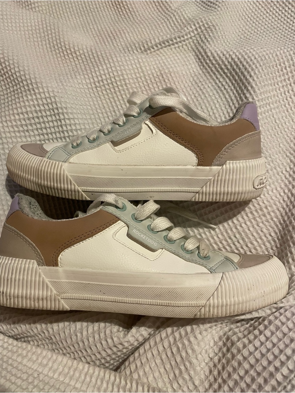 Rocket Dog White Sneakers with Tan and Lavender Accents